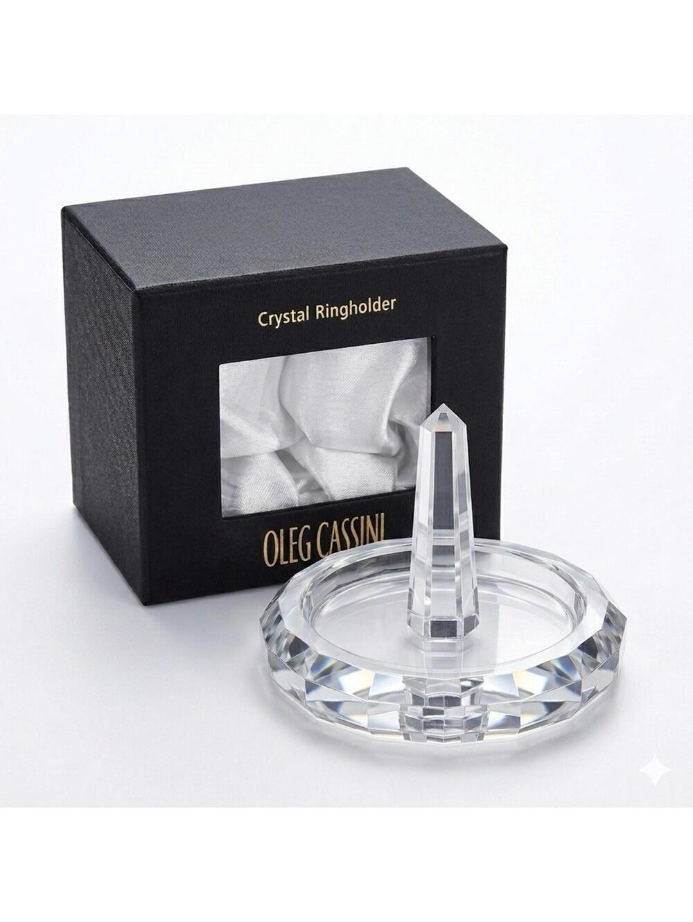 Oleg Cassini Crystal Ring Holder with Original Gift Box – Stunning Vanity Decor